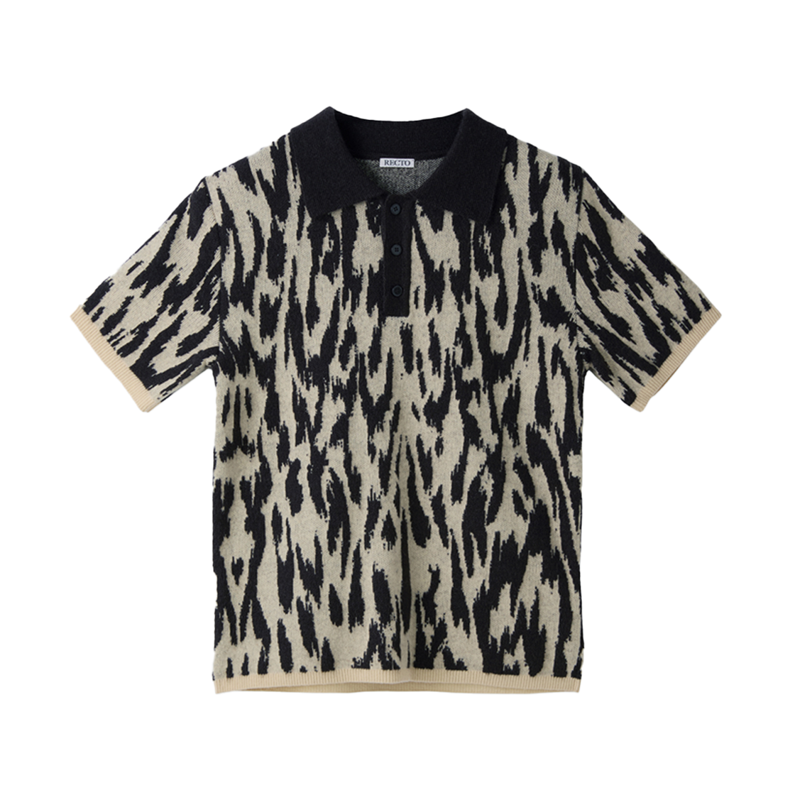 렉토 레오파드 자카드 폴로 니트 탑 다크 브라운