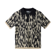 Recto Leopard Jacquard Polo Knit Top Dark Brown