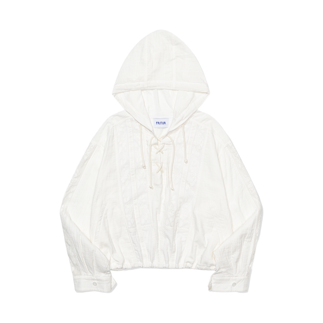 프리터 크로셰 레이스 후디 셔츠 화이트(FRITUR Crocher Lace Hoody Shirt White)