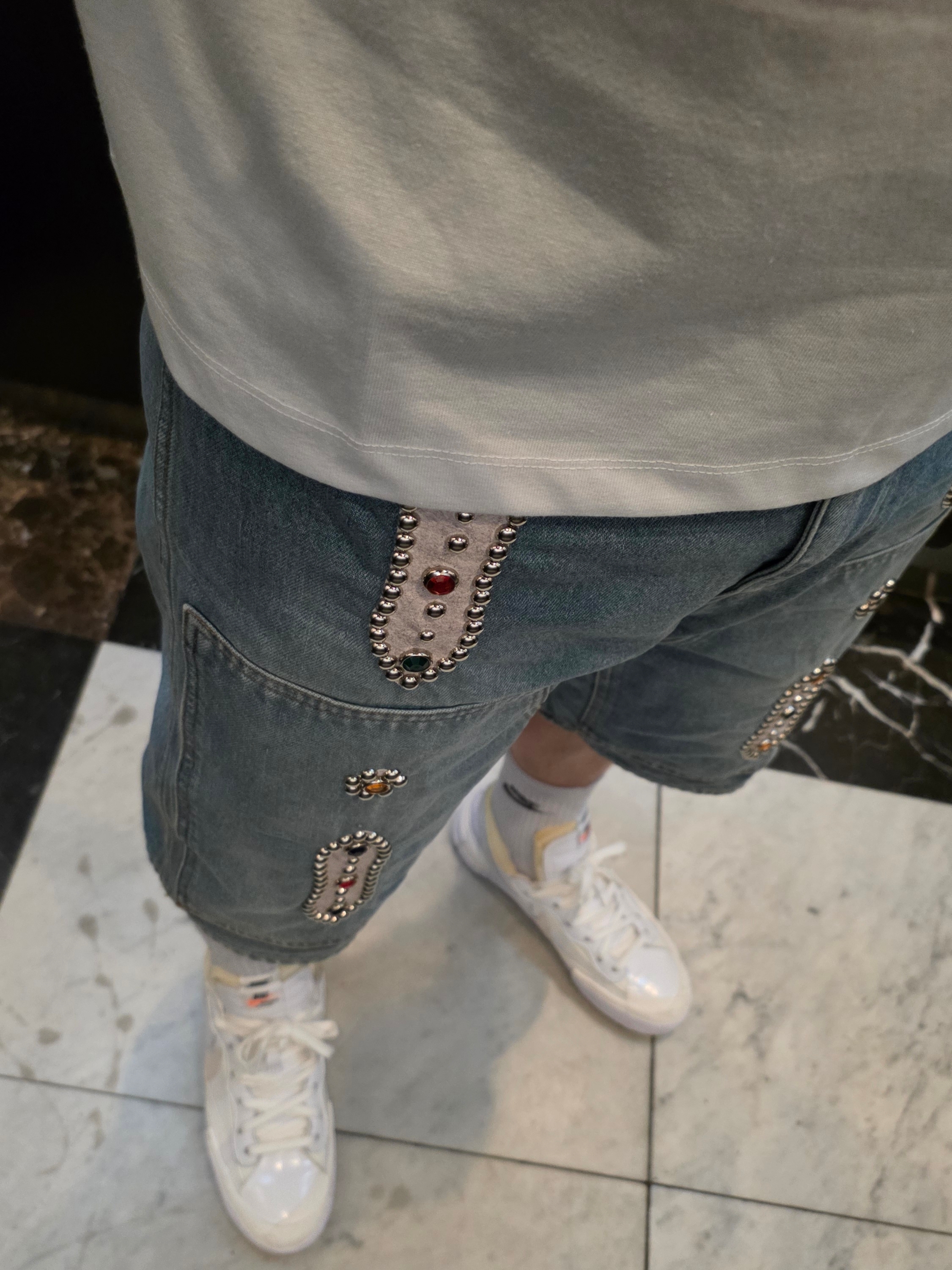 Kapital 14 oz. Denim Short Pants Studs Remake Indigo (Processing) 착용 스타일