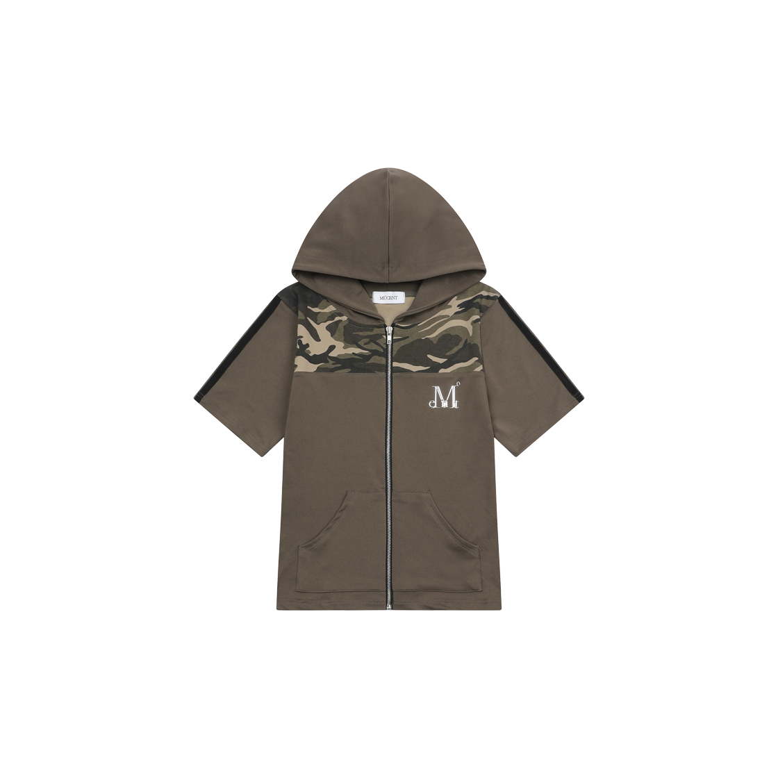 P0000BCQ MUCENT Move Set-Up Metal Logo Camo Half Hood Zip-Up Khaki