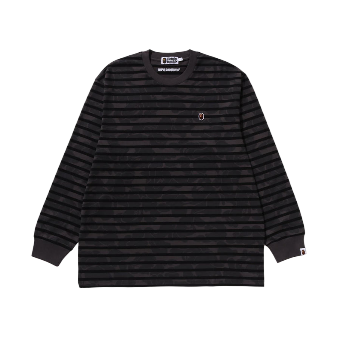 베이프 솔리드 카모 원 포인트 릴렉스드 핏 스트라이프 롱슬리브 티셔츠 블랙