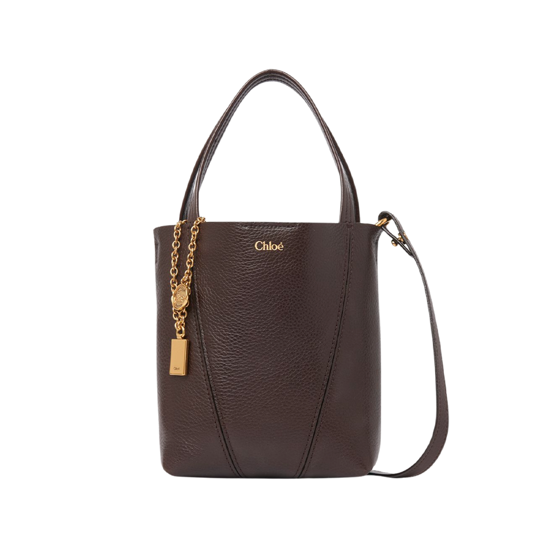 CH25SS812N8424X Chloe Spin Small Tote Bag in Grained Leather Kohl Brown