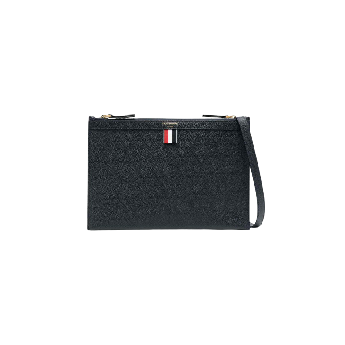 FAP311L-00198-415 Thom Browne Pebble Leather Double Zipper Shoulder Bag Navy