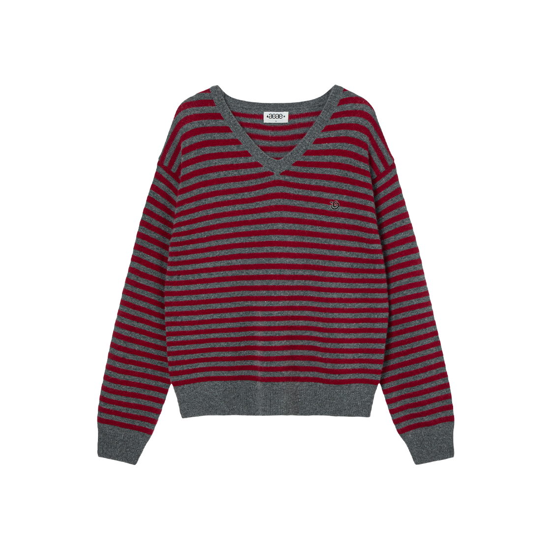 AE45FWKN004GRY AEAE Stripe V-Neck Knit Pullover Grey