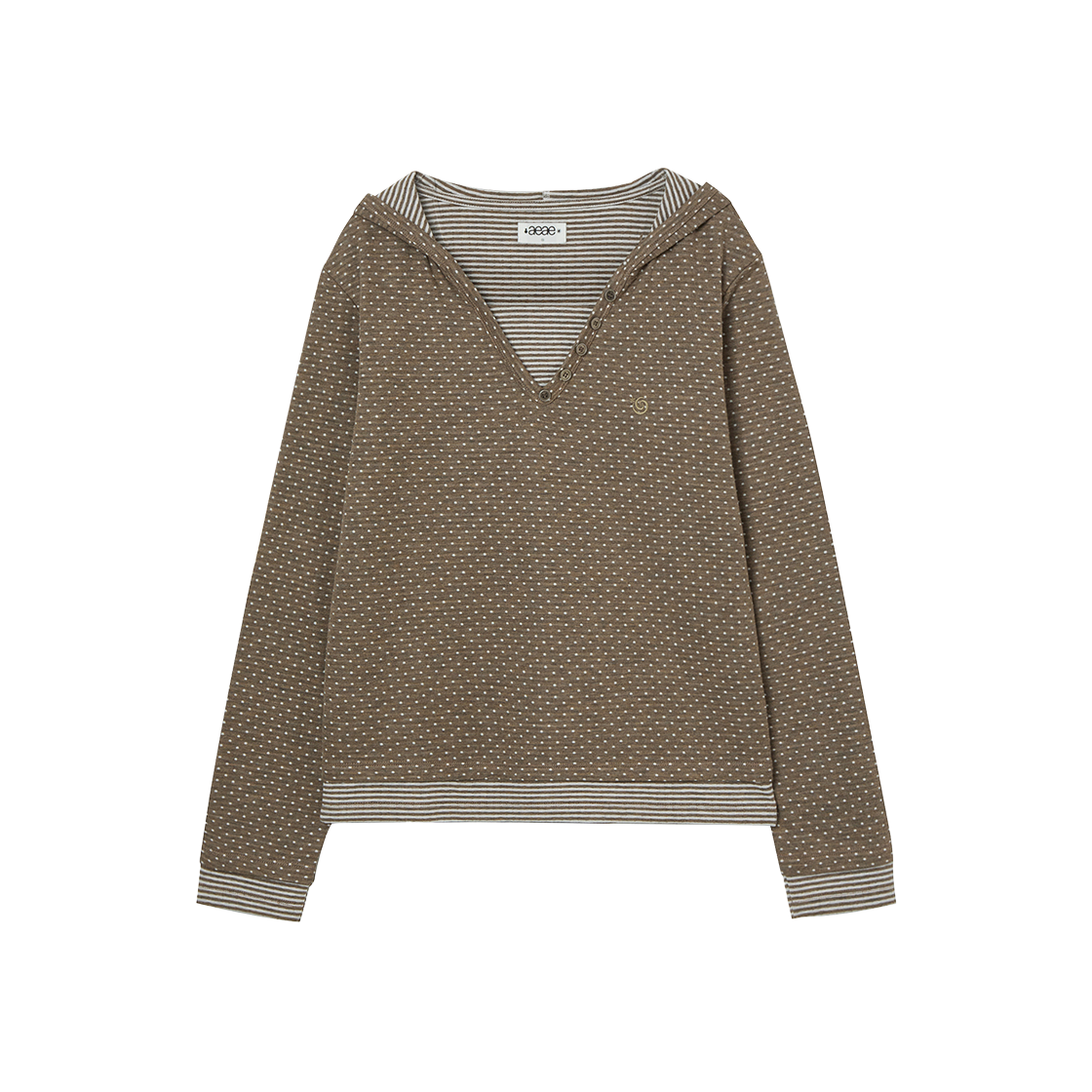 AE45FWHD001KHA AEAE Hooded Henley Neck Tee Khaki