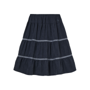 AEAE Check Midi Tiered Skirt Navy