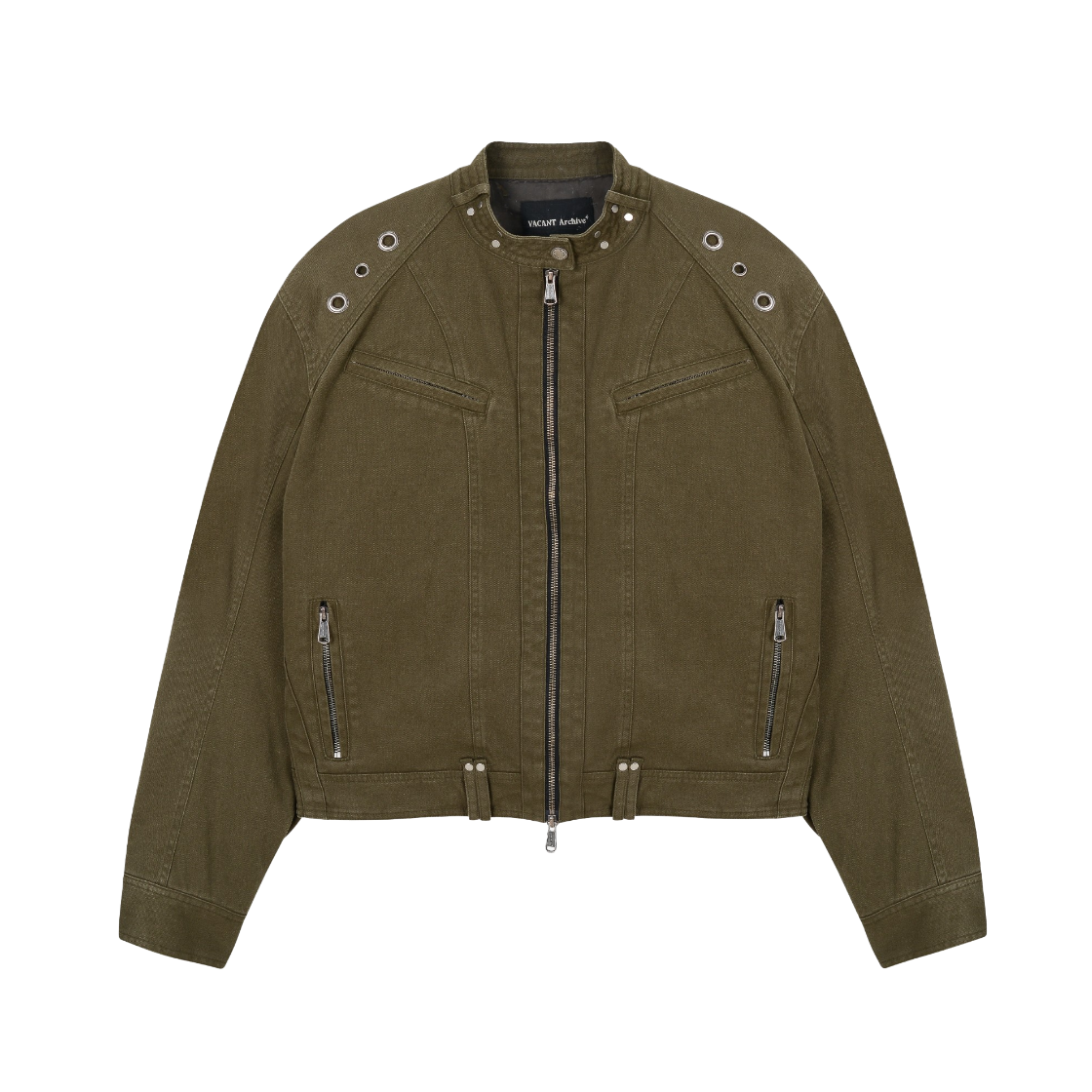 VUK53VJK005KHQQ Vacant Archive Men Lewis Rider Eyelet Jacket Khaki