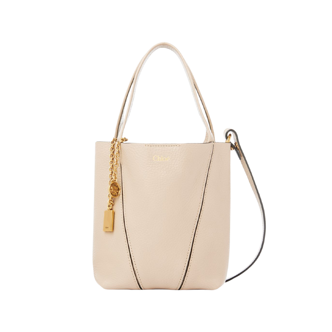 CH25SS812N8424Q Chloe Spin Small Tote Bag in Grained Leather Sweet Beige