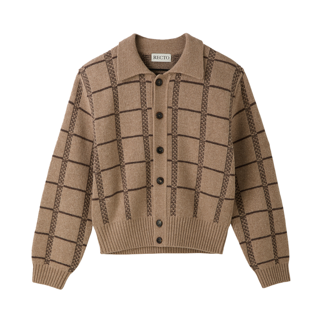 RM25WKCD001BE Recto Square Jaquard Collar Cardigan Sepia Beige