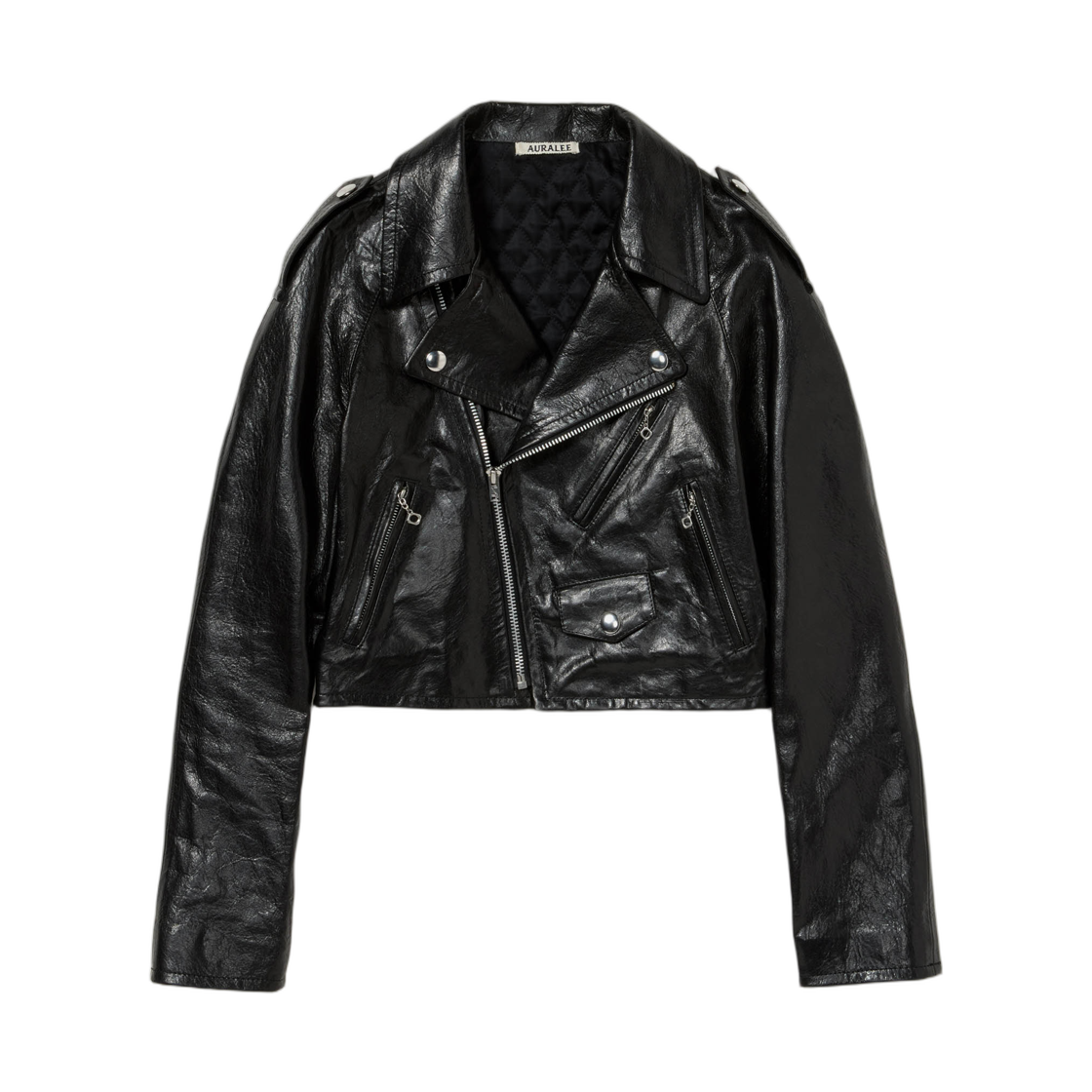 (W) 오라리 램 레더 크롭 라이더스 자켓 블랙 - 25AW((W) Auralee Lamb Leather Cropped Riders Jacket Black - 25AW) - 1