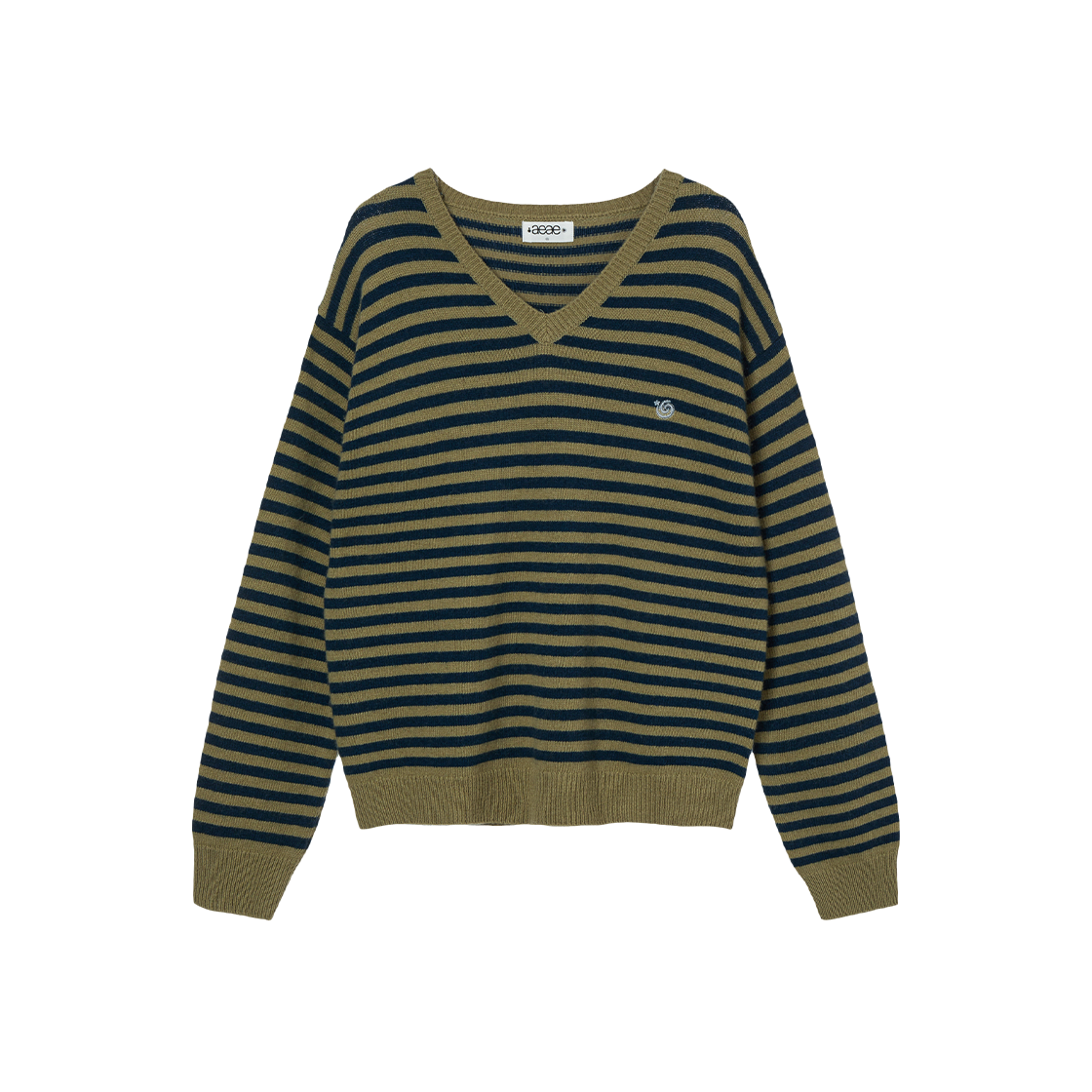 AE45FWKN004KHA AEAE Stripe V-Neck Knit Pullover Khaki