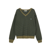 AEAE Stripe V-Neck Knit Pullover Khaki