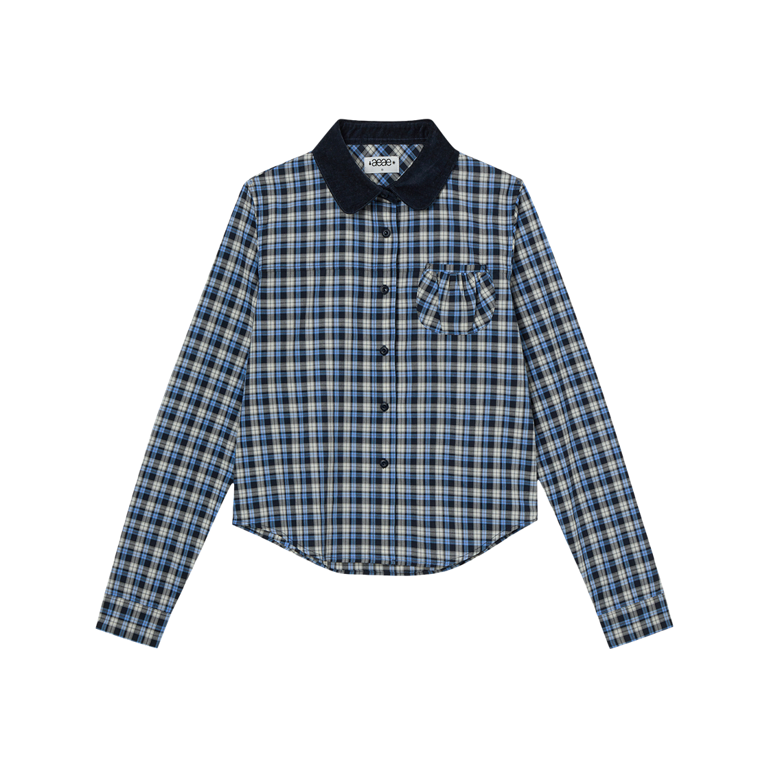 AE45FWST001BLU AEAE Round Pocket Check Shirts Blue