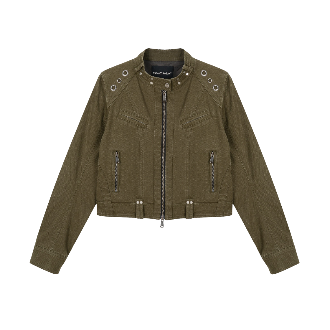 VUK53VJK005KHQQ Vacant Archive Women Lewis Rider Eyelet Jacket Khaki