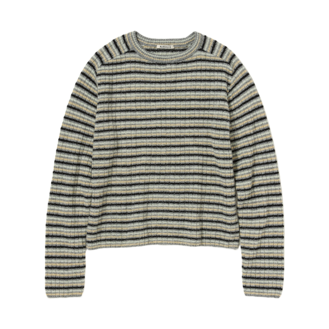 A25AP01SB Auralee Shetland Wool Cashmere Rib Knit P/O Gray Stripe - 25AW