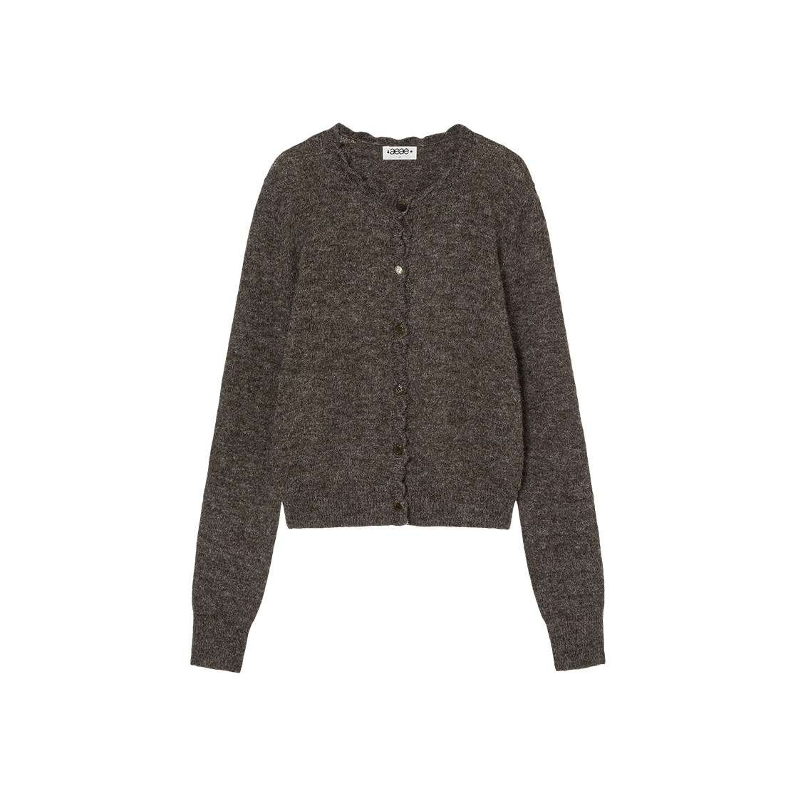 AE45FWCR001DAB AEAE Scallop Round Neck Cardigan Dark Brown