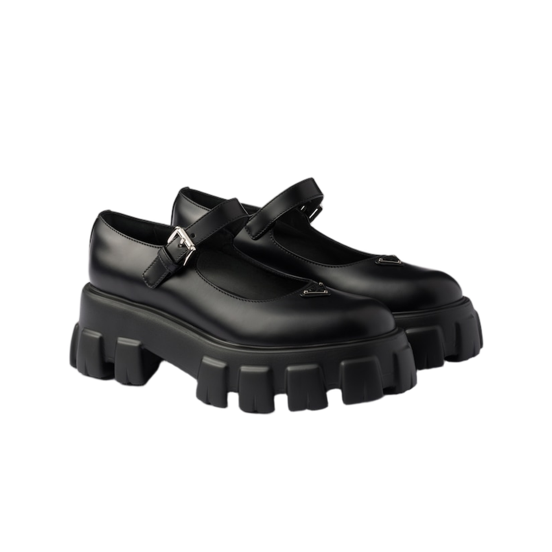 (W) 프라다 브러쉬드 레더 모놀리스 메리 제인 블랙((W) Prada Brushed Leather Monolith Mary Janes Black)