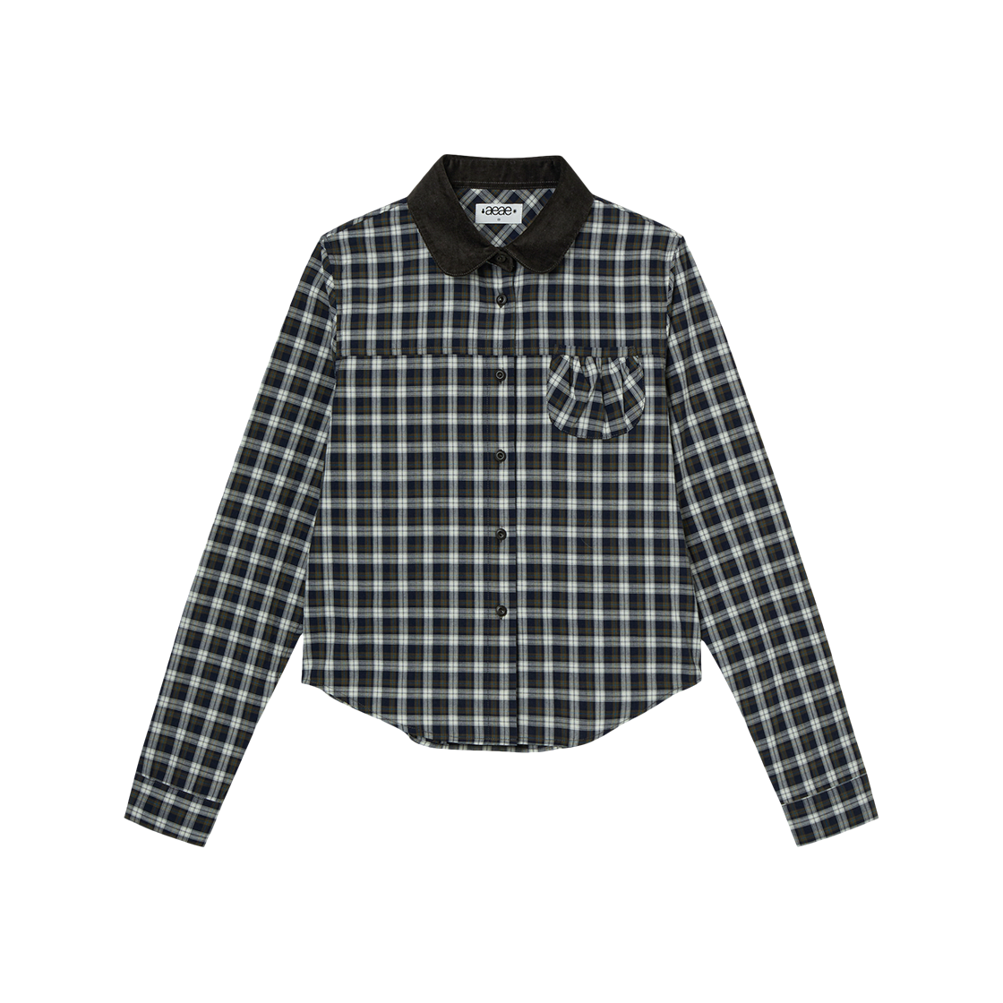 AE45FWST001BLK AEAE Round Pocket Check Shirts Black