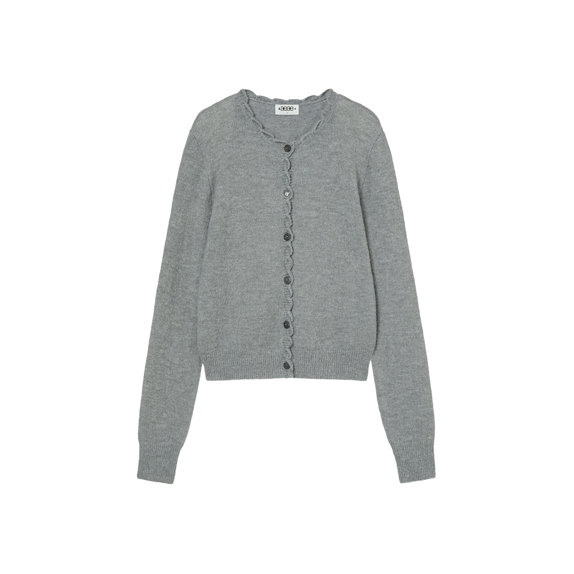 AE45FWCR001LGY AEAE Scallop Round Neck Cardigan Light Grey