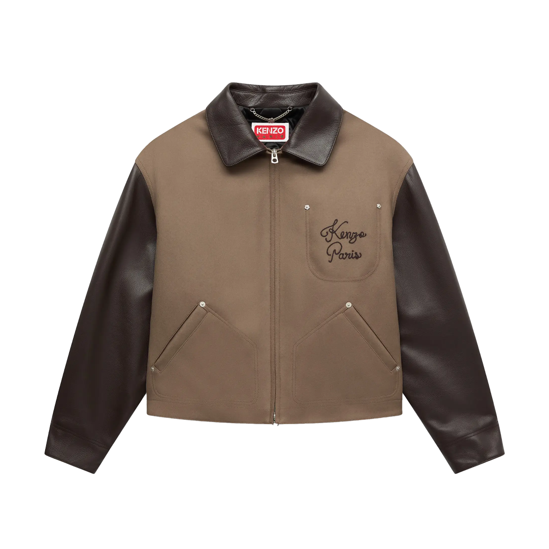 겐조 파리 체인스티치 레더 울 블루종 토프- 25FW(Kenzo Paris Chainstitch Leather Wool Blouson Taupe - 25FW)