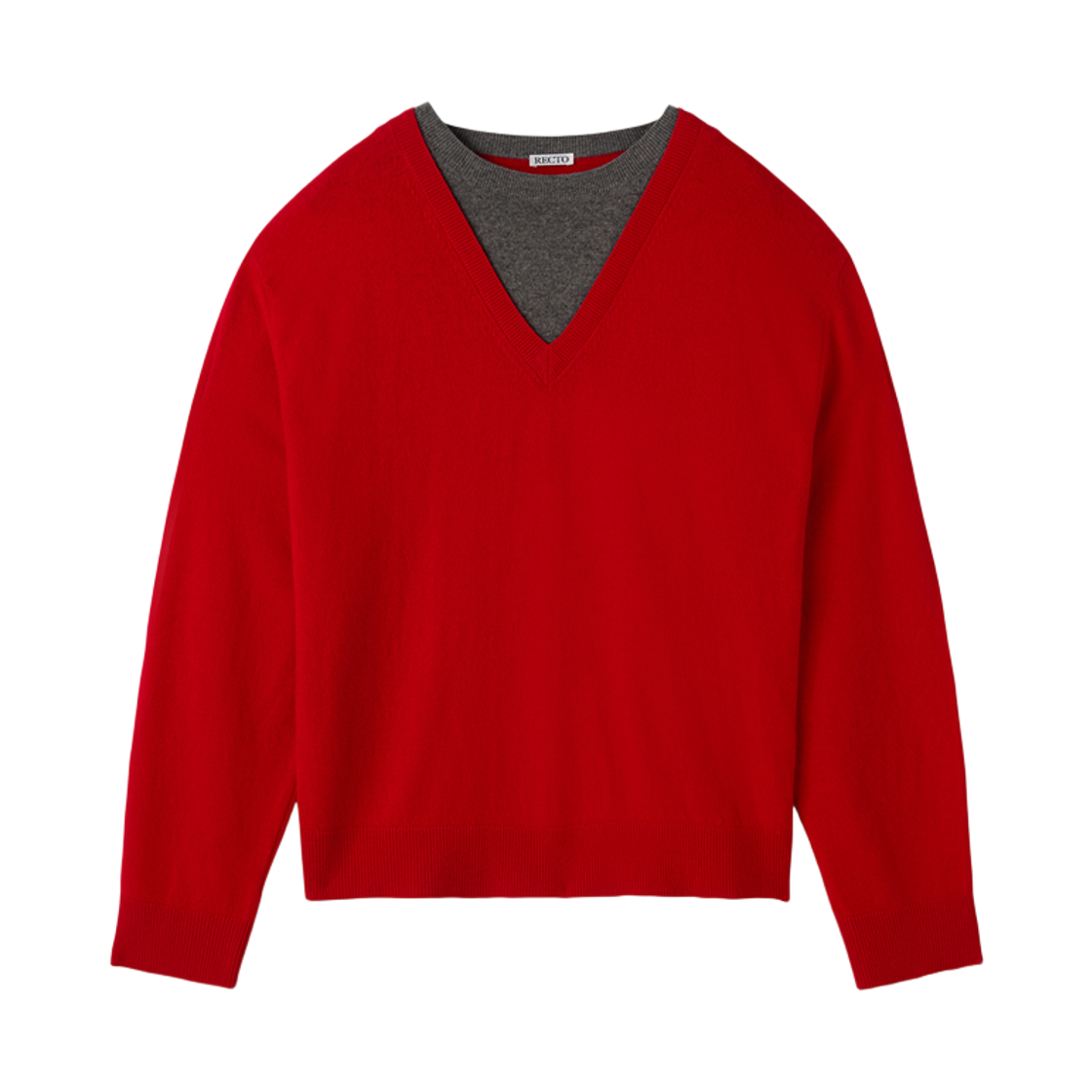 RM25WKTP004RD Recto Contrast Layered V-Neck Knit Top Red