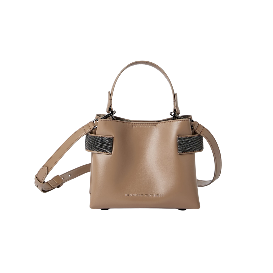 MBTKD2499-C4275 Brunello Cucinelli Essence Small Top Handle Bag in Calfskin with Precious Bands Hazelnut