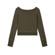 Vacant Archive Rina Boatneck Button Long Sleeve Top Khaki