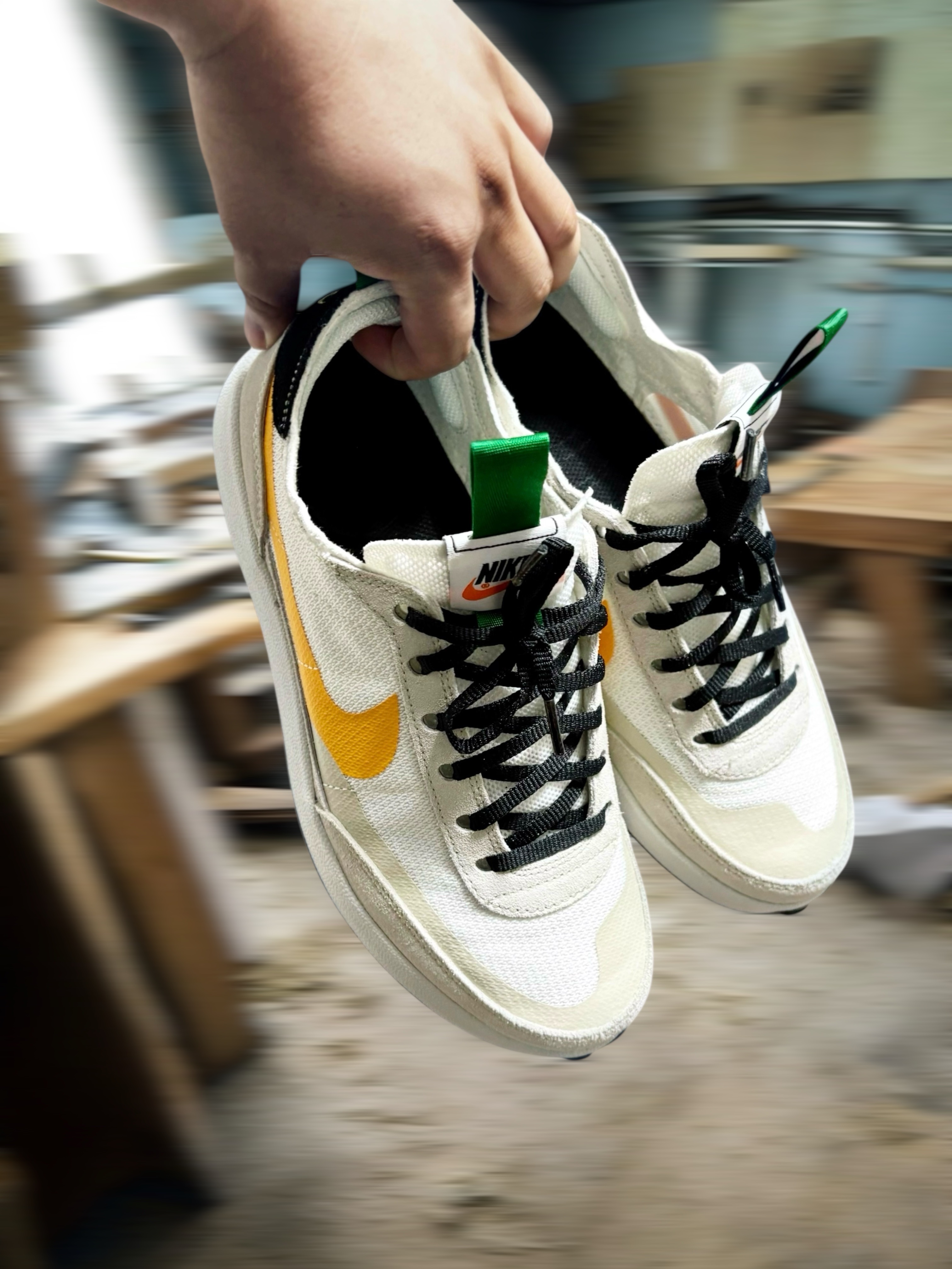 Nike x Tom Sachs General Purpose Shoe Light Cream, Nike x Tom Sachs General Purpose Shoe Pine Green University Gold 착용 스타일 - 1