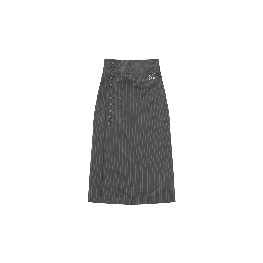 P0000BCY MUCENT Tilt Stripe Button Point Long Skirt Charcoal