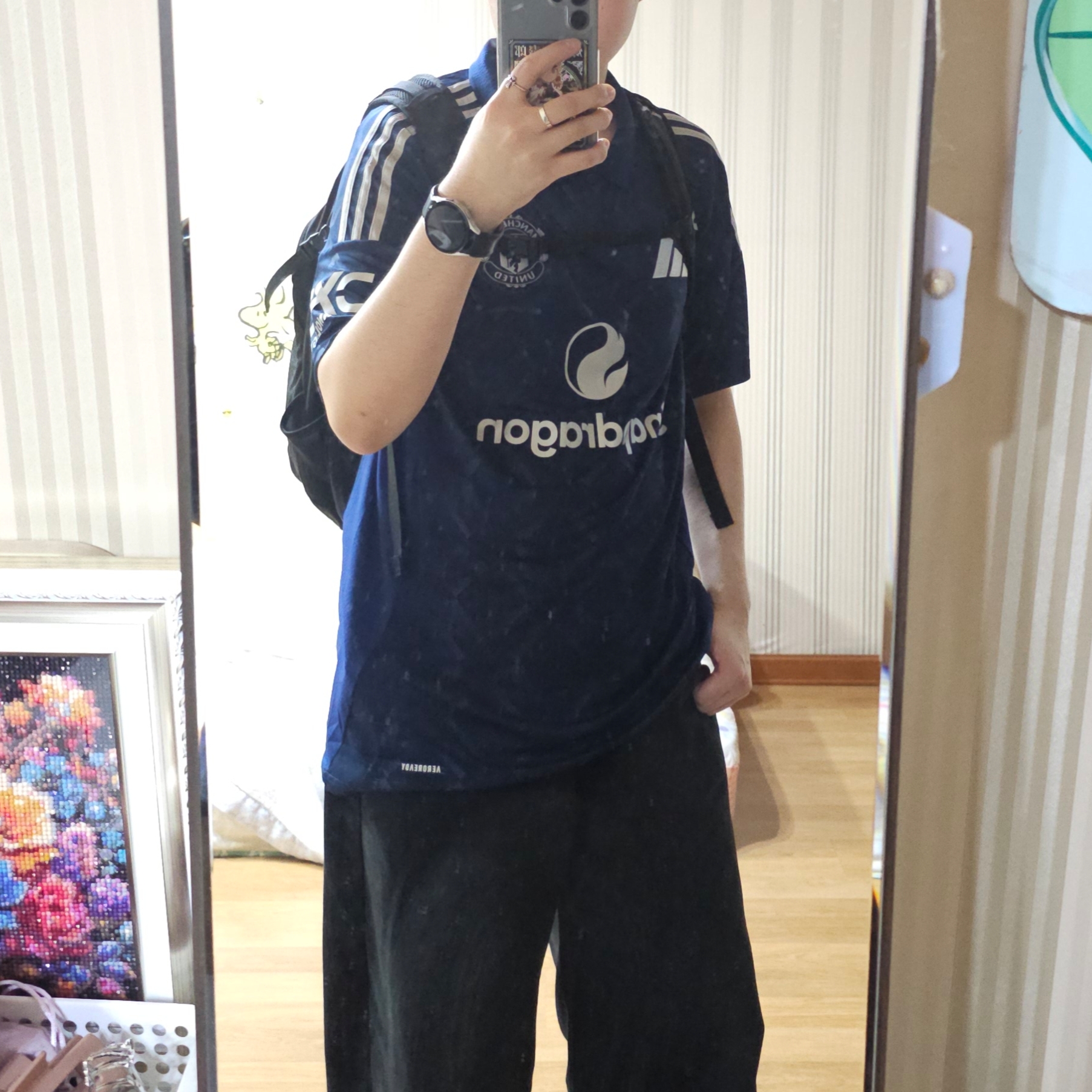 Adidas Manchester United 2024/25 Away Jersey Night Indigo - KR Sizing (Non Marking Ver.) 착용 스타일