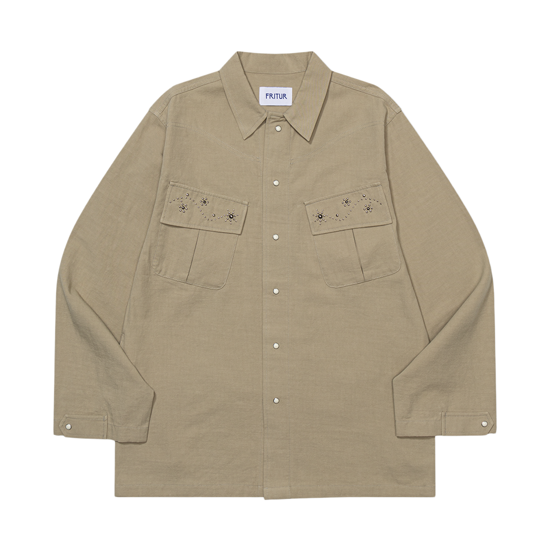 F253ST02 FRITUR Western Stud Work Shirt Beige