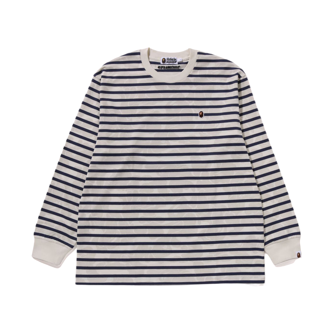 베이프 솔리드 카모 원 포인트 릴렉스드 핏 스트라이프 롱슬리브 티셔츠 아이보리