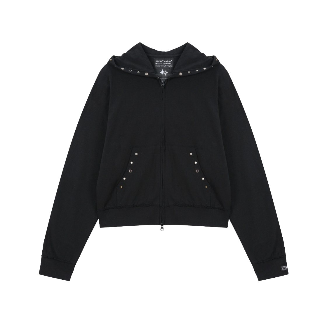 VUK53JHD001BKQQ Vacant Archive Men Cappy Stud Hoodie Zip-Up Black