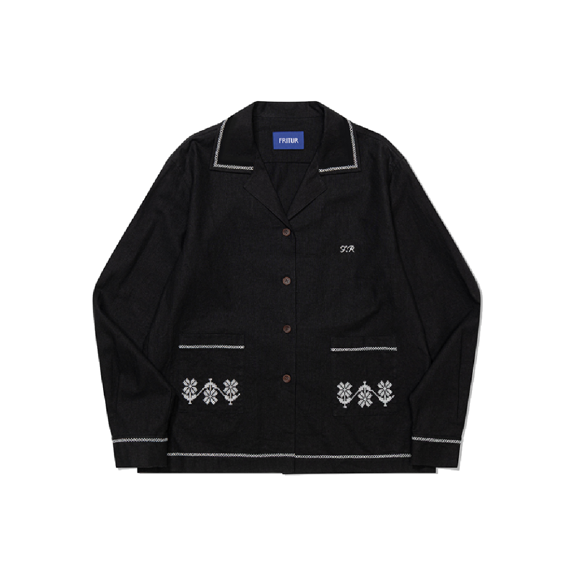 프리터 플라워 스티치 포켓 셔츠 블랙(FRITUR Flower Stitch Pocket Shirt Black)