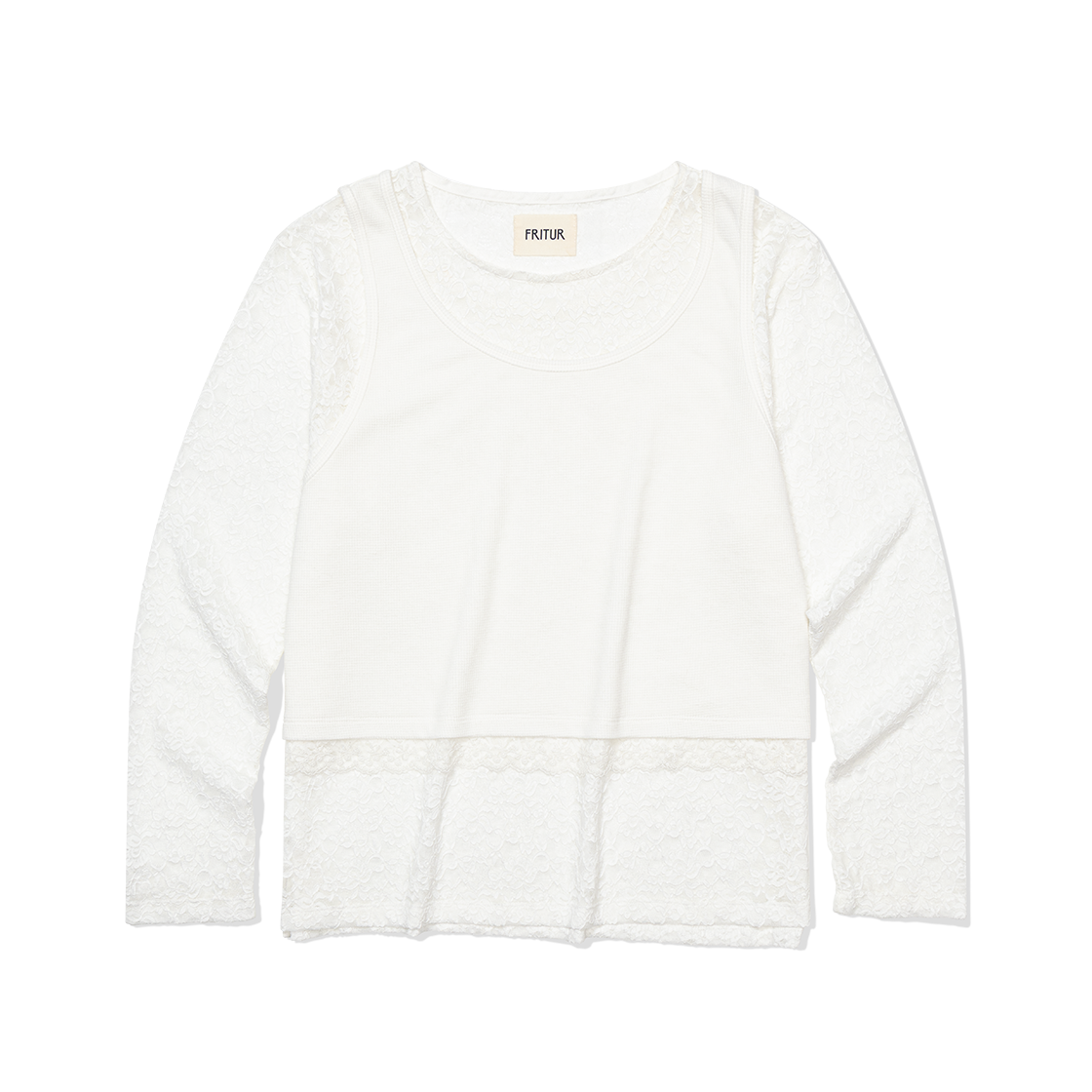 프리터 레이스 레이어드 롱 슬리브드 탑 아이보리(FRITUR Lace Layered Long-Sleeved Top Ivory)