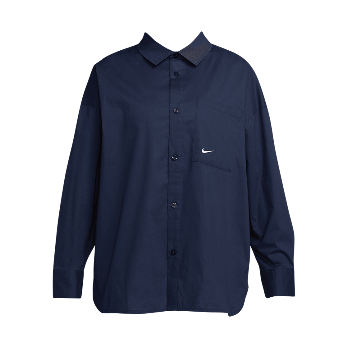 HJ0716-410 (W) Nike NSW Chill Poplin Loose Long Sleeve Button Down Top Midnight Navy Sail - Asia