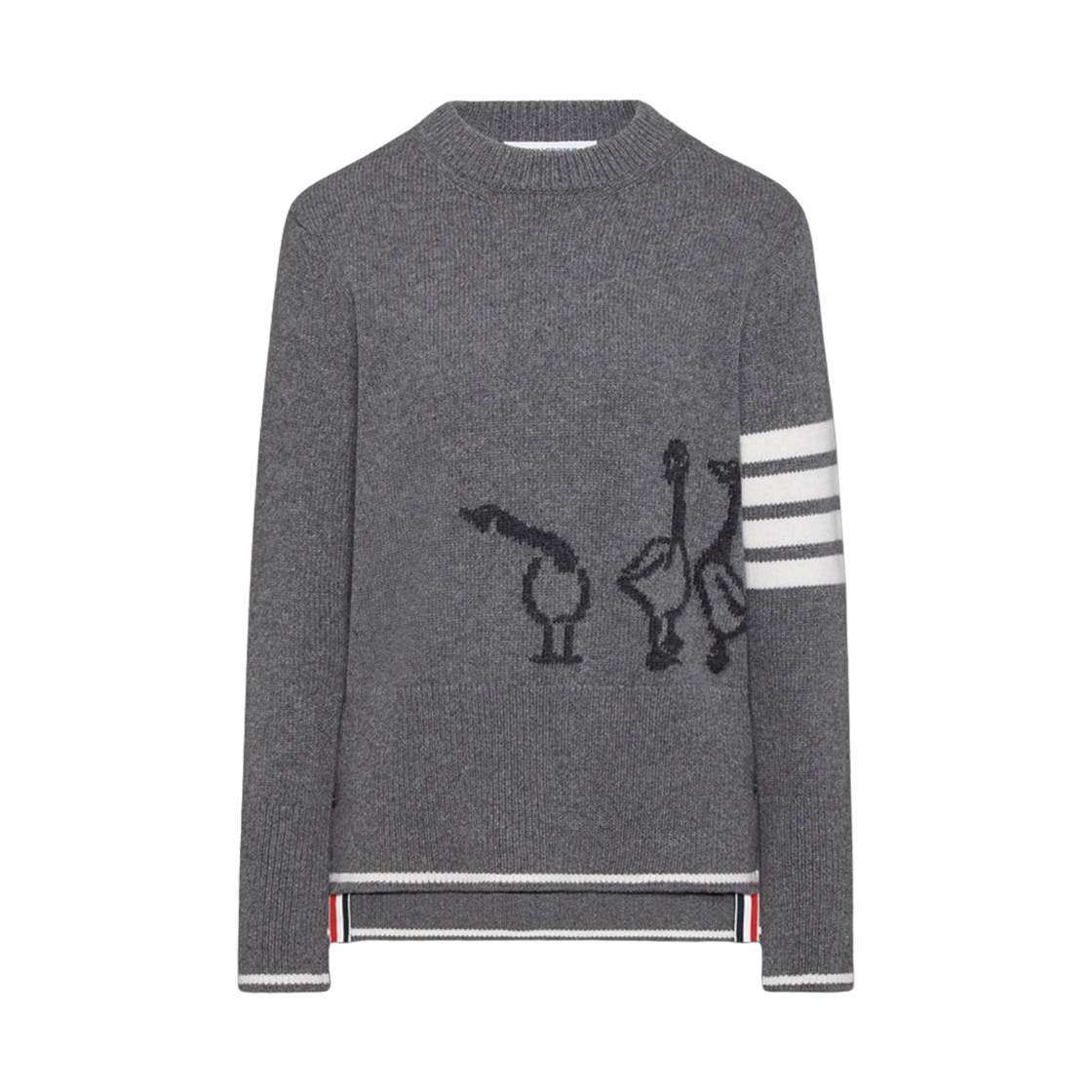FKA499A-Y1029-035 (W) Thom Browne Fine Merino Intarsia Geese 4-Bar Pullover Medium Grey