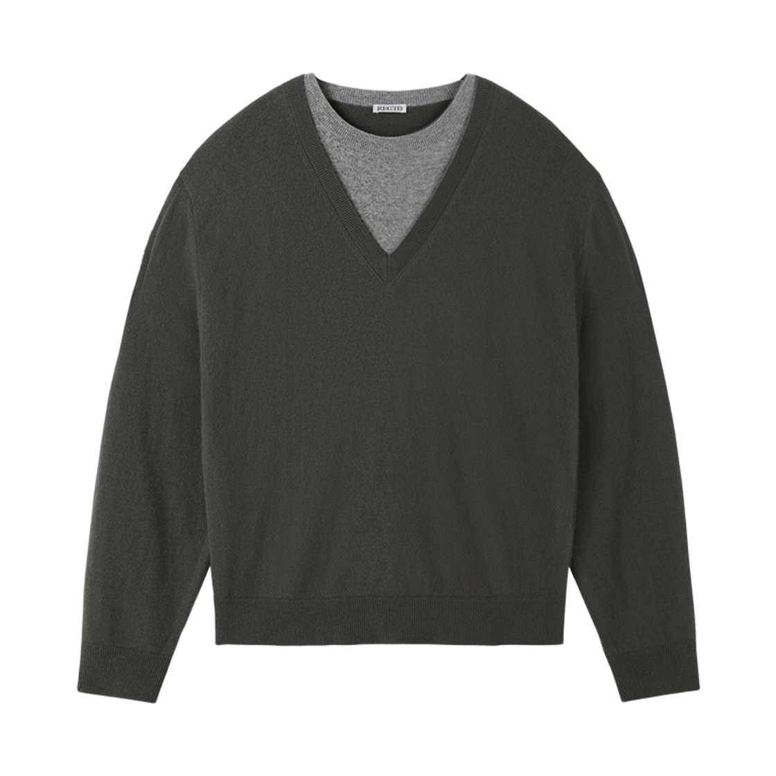 RM25WKTP004GR Recto Contrast Layered V-Neck Knit Top Taupe Grey