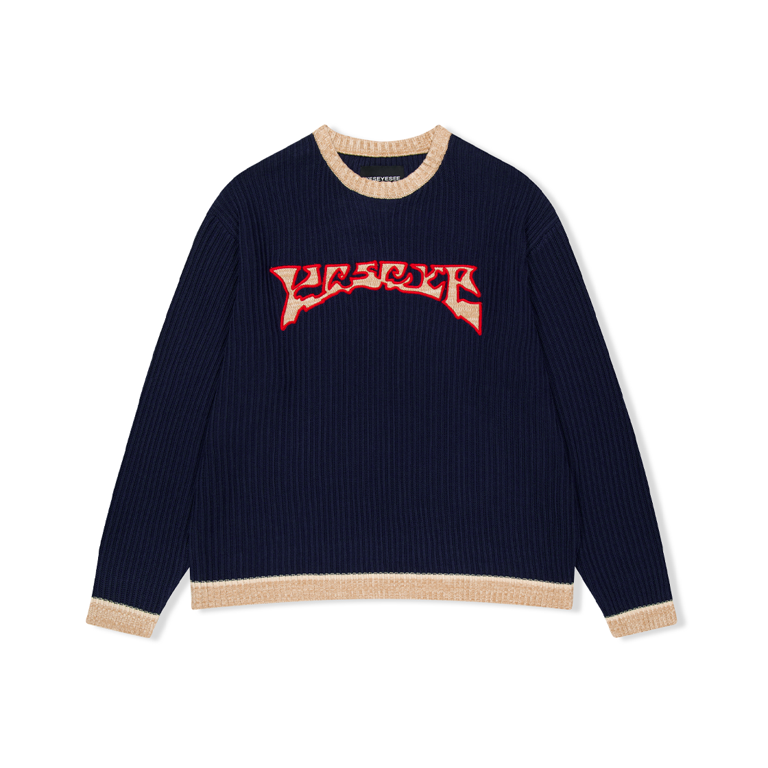 YS253KKNPK02NAV YESEYESEE Logo Applique Knit Pullover Navy