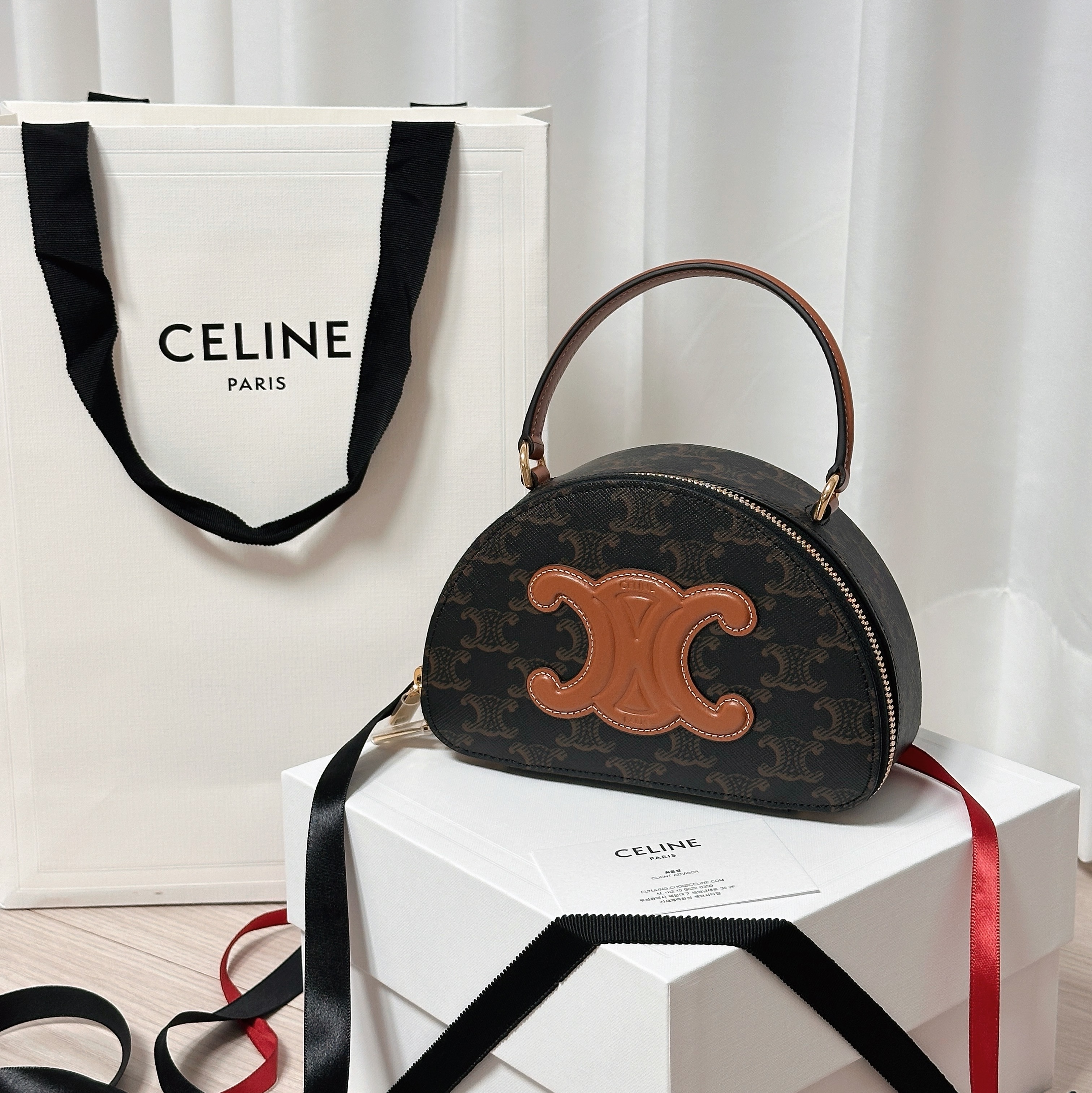 Celine Half Moon Case Triomphe Canvas Tan 착용 스타일
