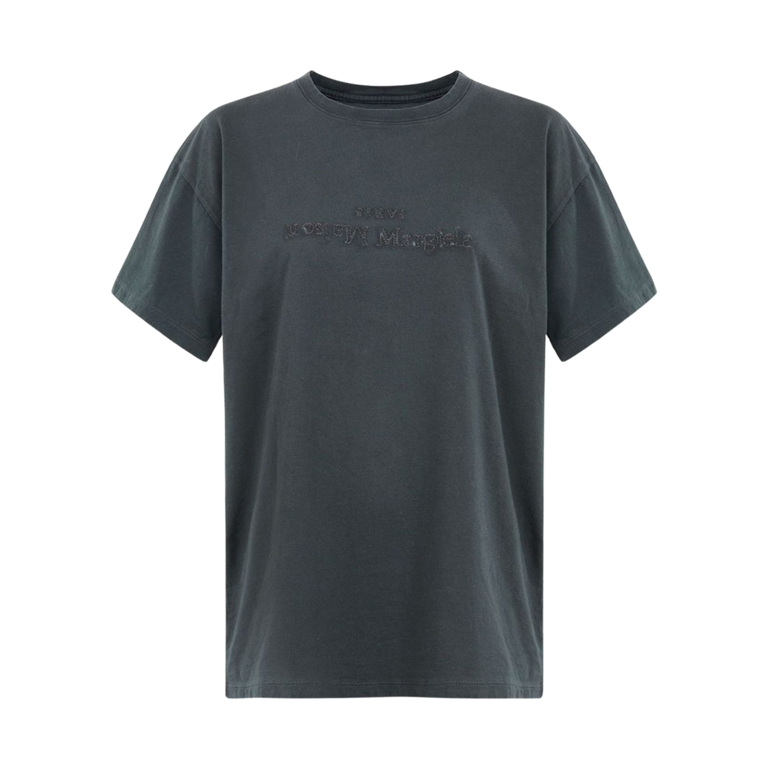 (W) 메종 마르지엘라 로고 자수 코튼 티셔츠 블랙((W) Maison Margiela Logo Embroidered Cotton T-Shirt Black) - 1