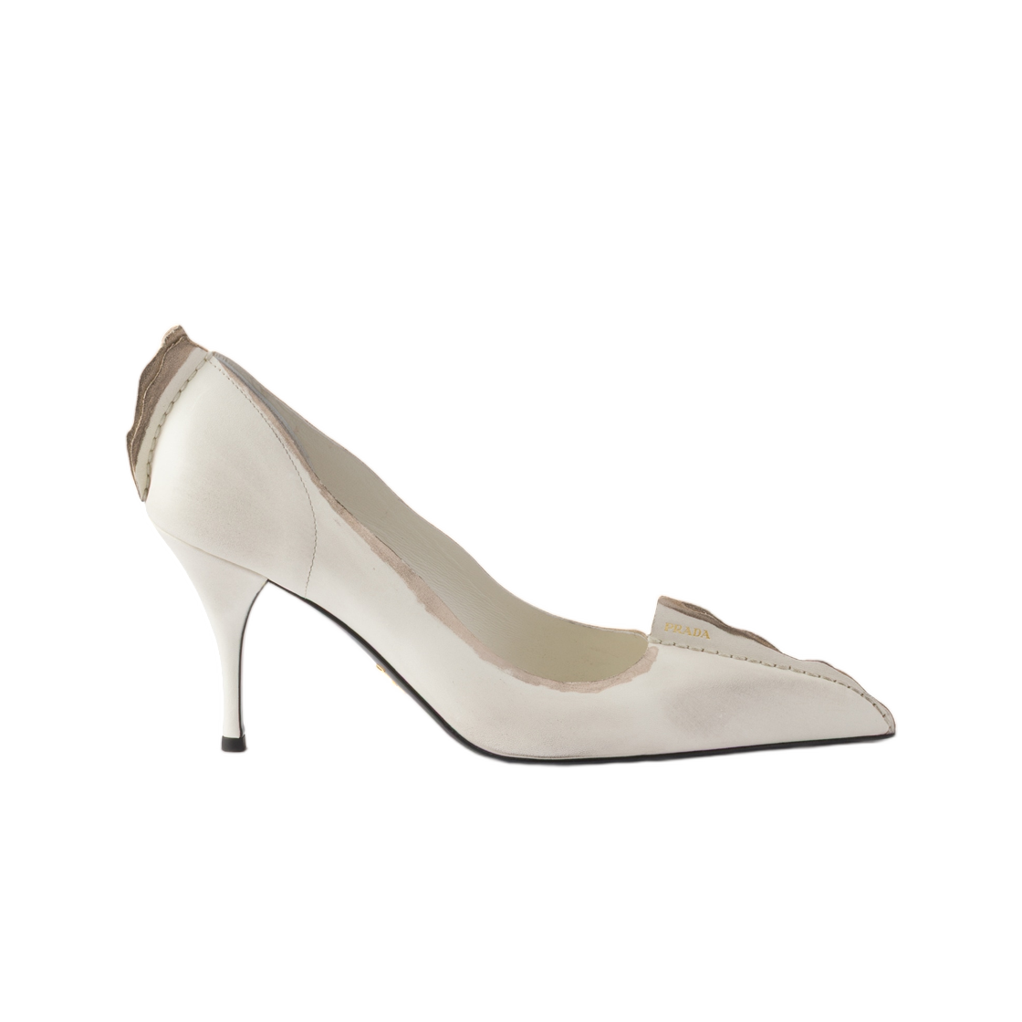 (W) 프라다 앤틱 레더 펌프스 초크 화이트((W) Prada Antiqued Leather Pumps Chalk White) - 2