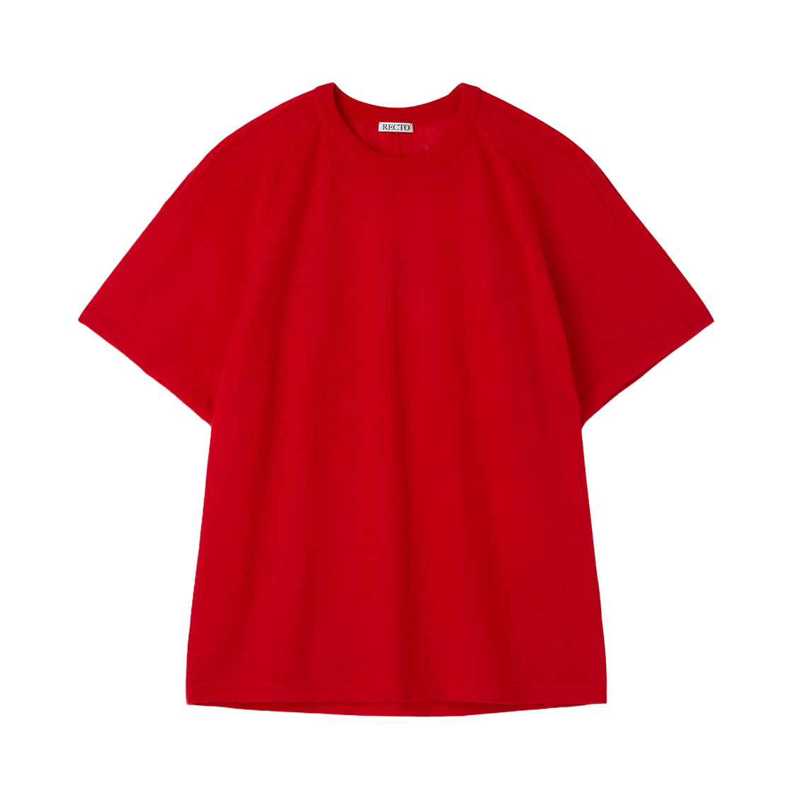 RM25WKTP001RD Recto Rc Sheer Short Sleeve Knit Top Scarlet Red