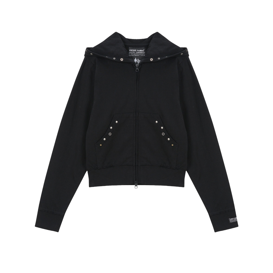 VUK53JHD001BKQQ Vacant Archive Women Cappy Stud Hoodie Zip-Up Black
