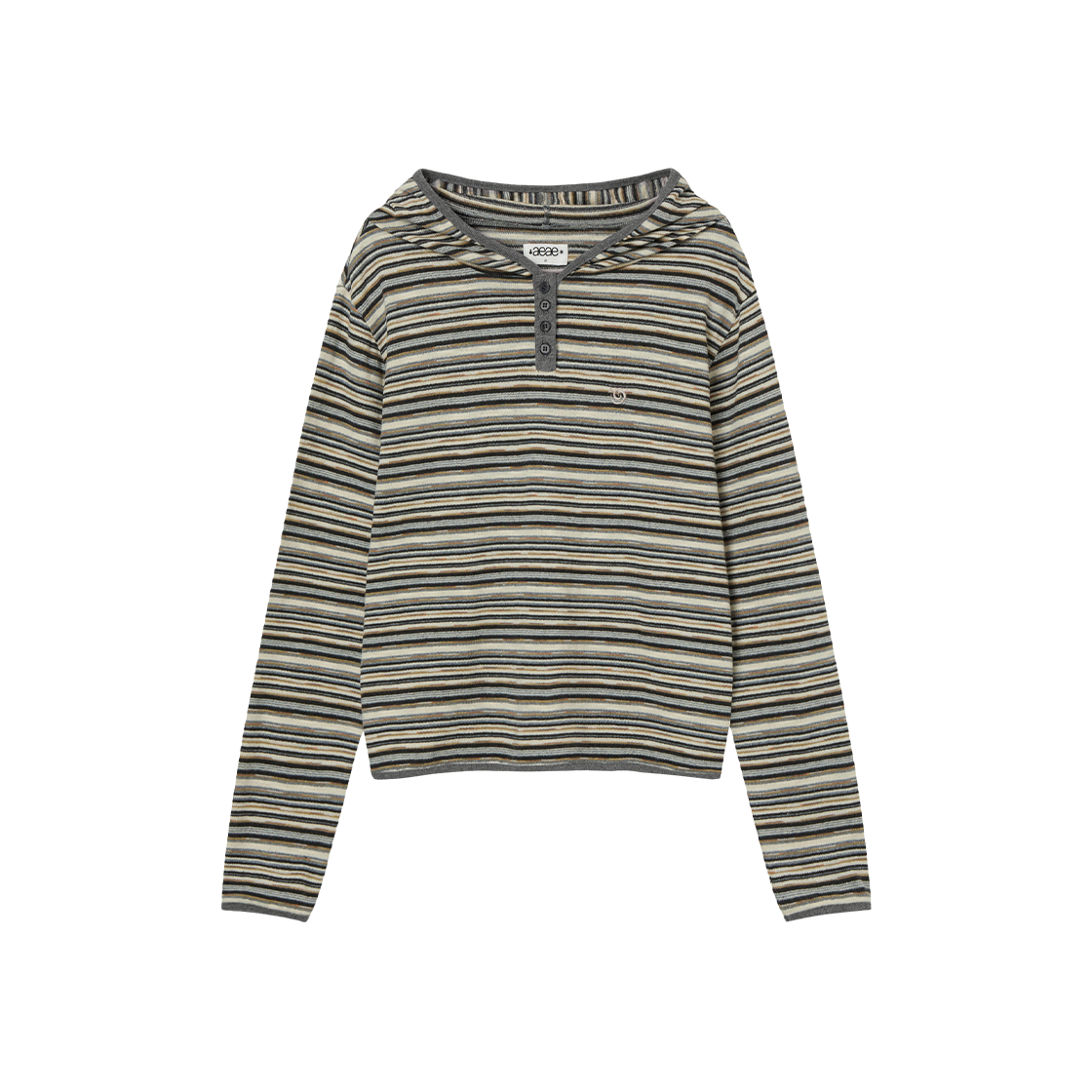 AE45FWHD004BEG AEAE Stripe Knit Hoodie Beige