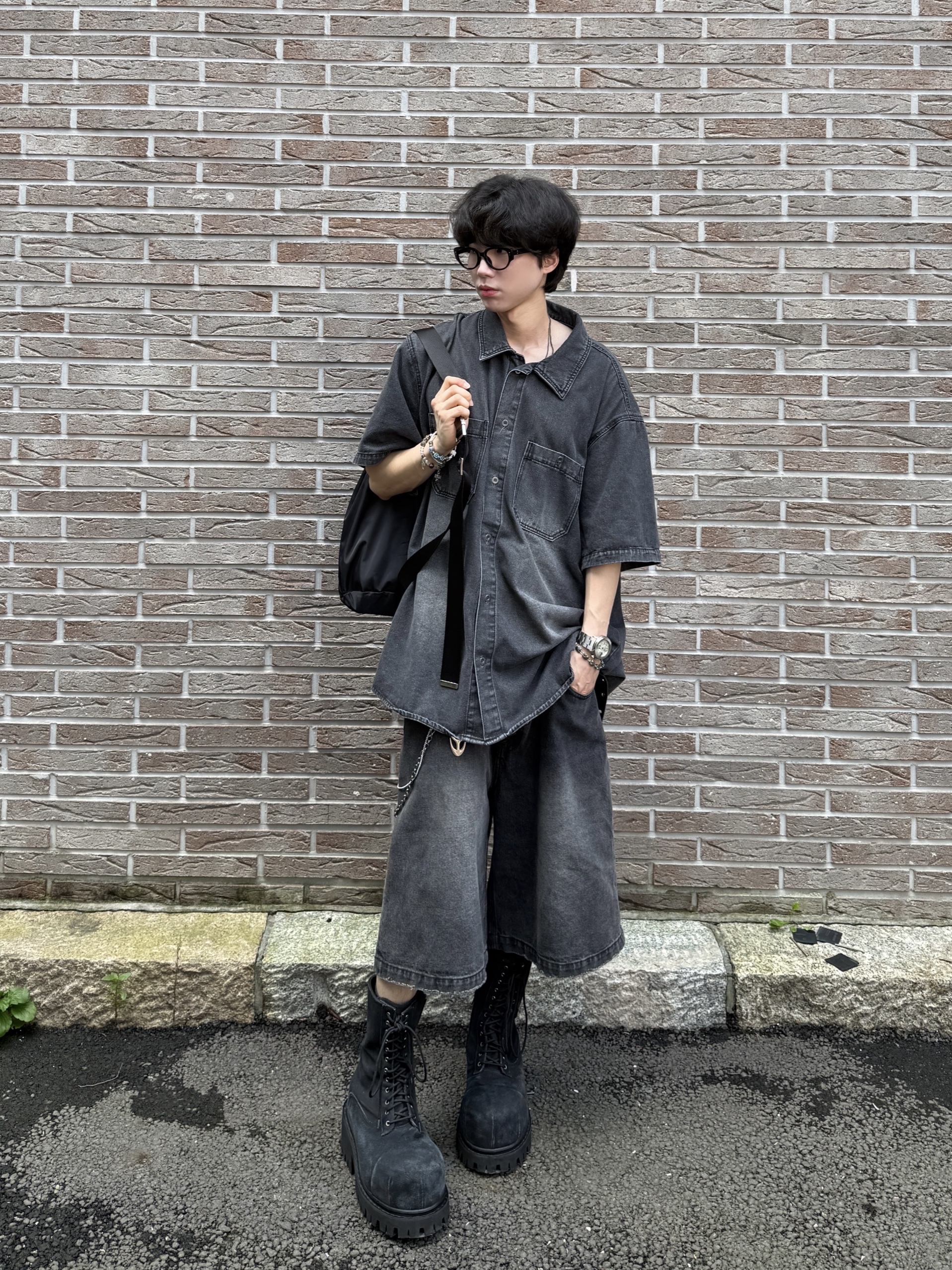Balenciaga Stomper Bootie Black, Kamien x MJD Double Hole Belt Black Shearling Calfskin 착용 스타일 - 2