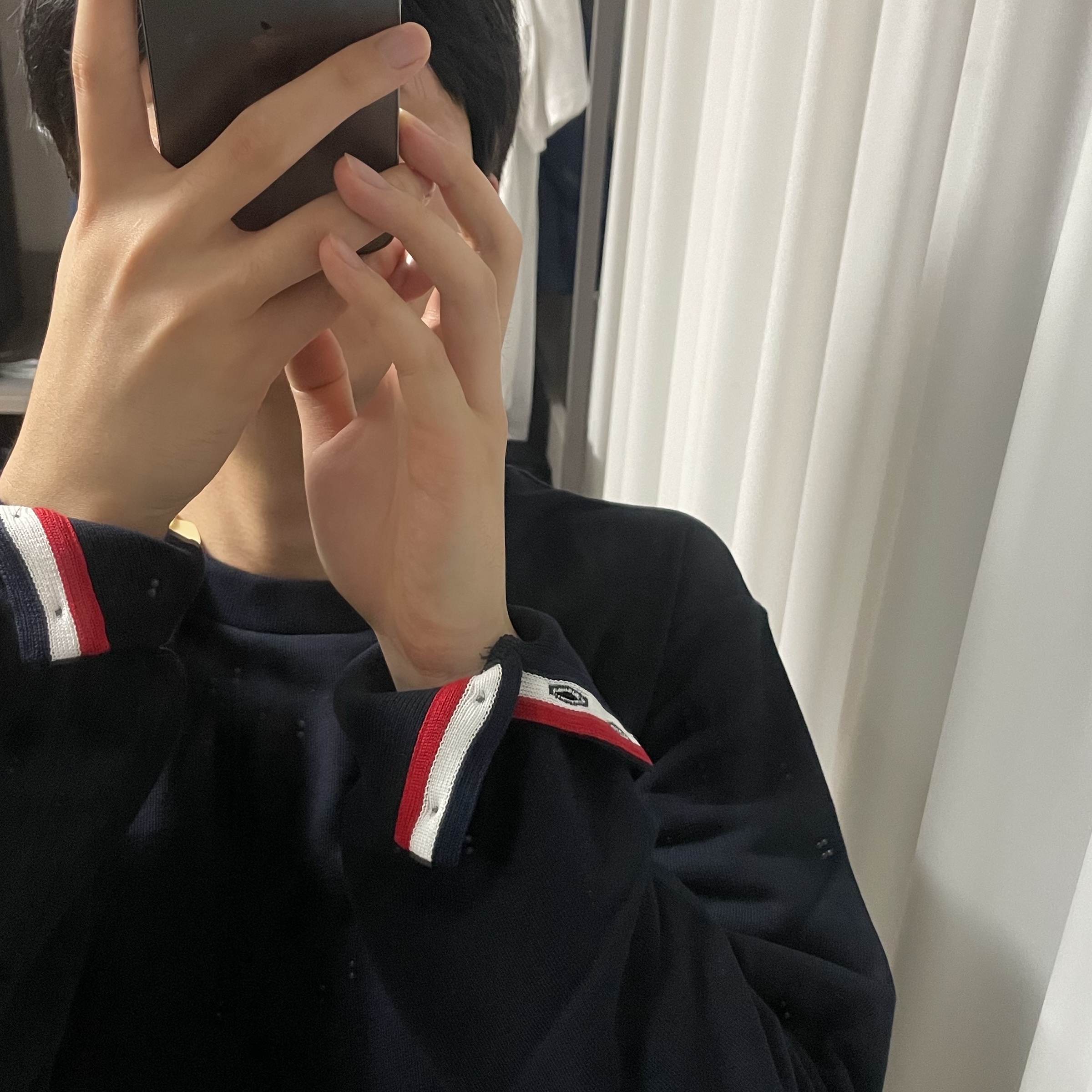 Thom Browne Loopback Center Back Stripe Crewneck Pullover Knit Navy 착용 스타일