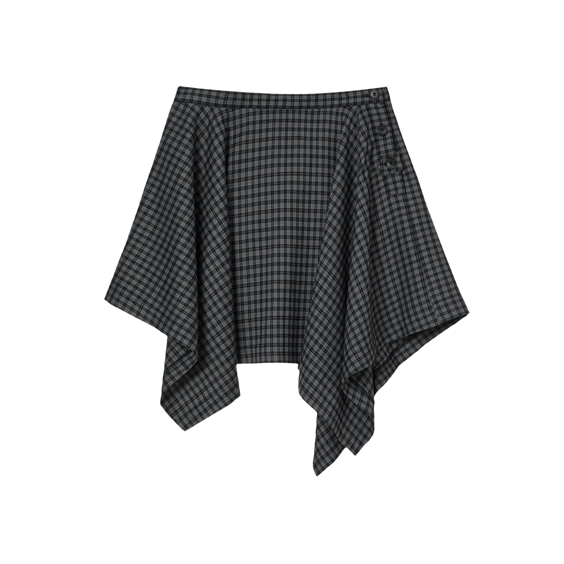 에이이에이이 어시메트릭 드레이프 체크 스커트 블랙(AEAE Asymmetric Drape Check Skirt Black)