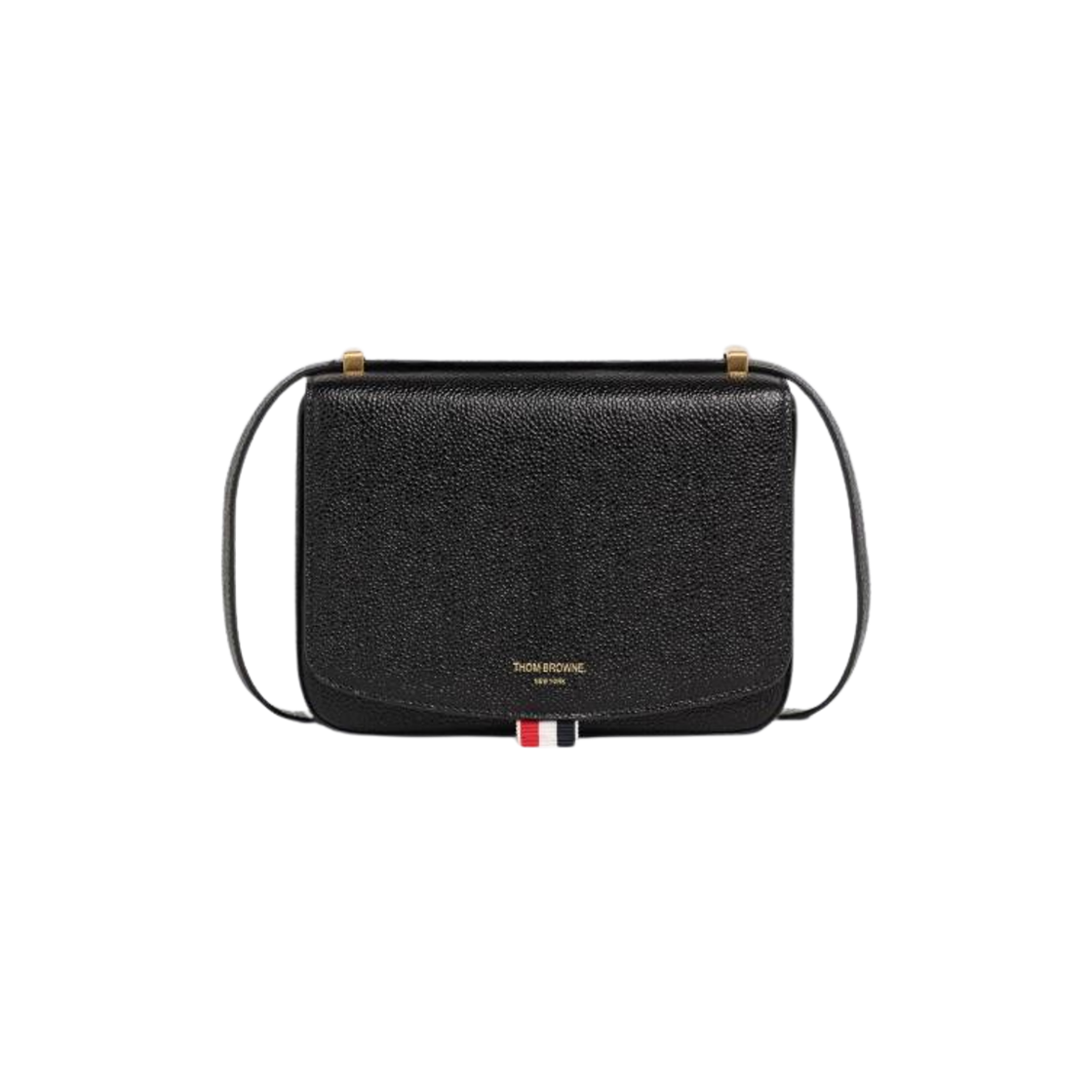 FAP385A-00198-001 Thom Browne Mini Squared Saddle Bag in Pebble Grain Leather Black